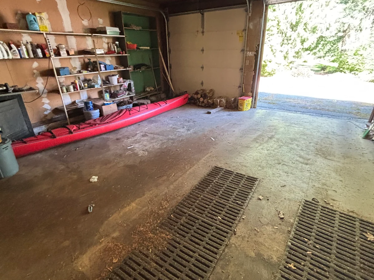 Garage floor and access area after a real Flying Flamingo cleanout