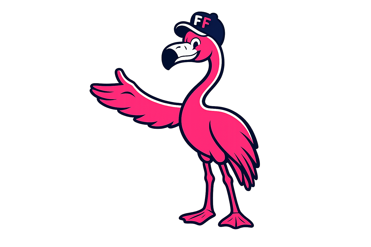 Flappy the flamingo presenting the Friends of the Flock referral offer