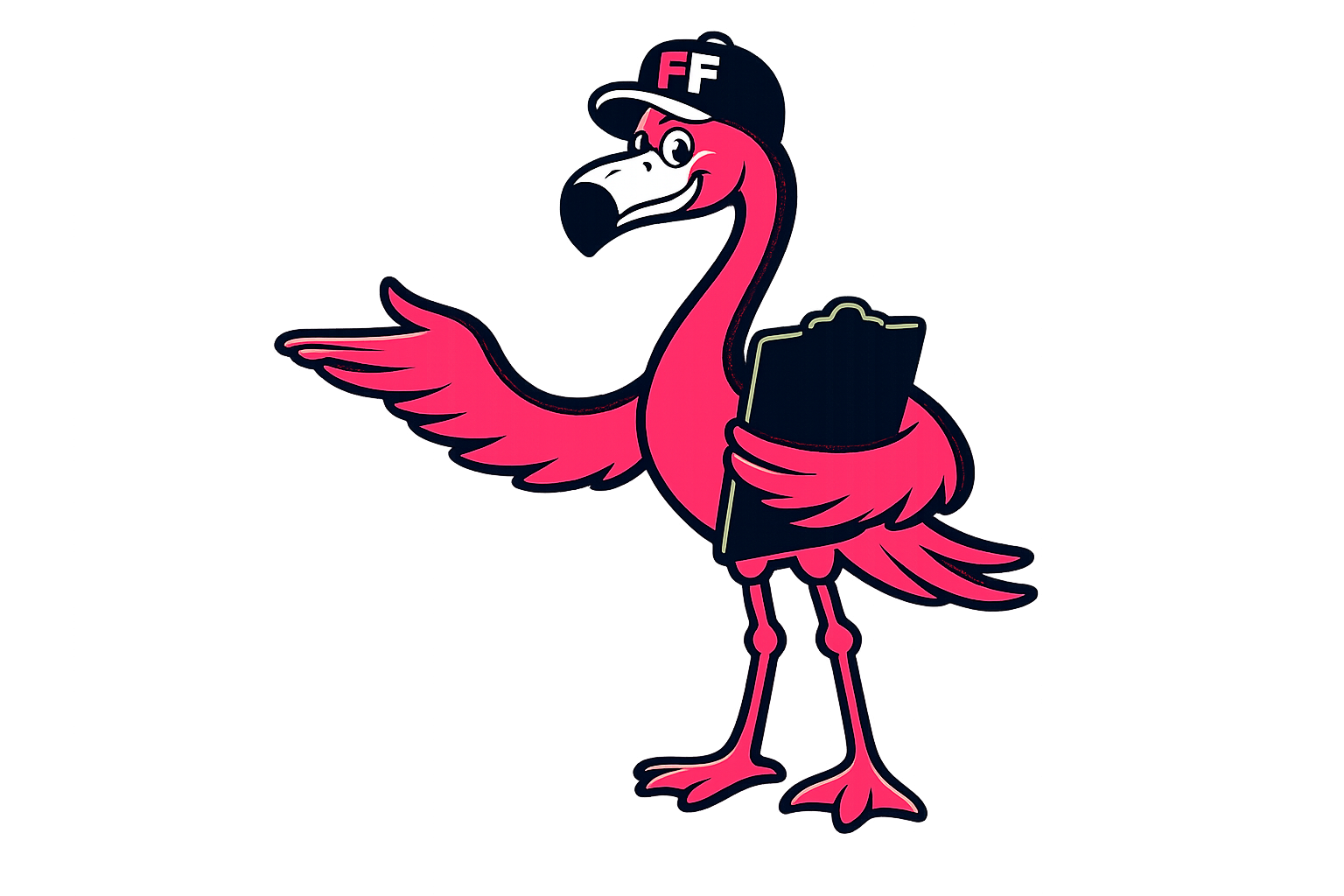 Flappy presenting the Flying Flamingo project portfolio