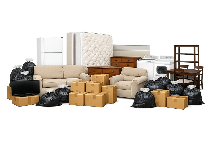 Large grouped household contents representing the full reference load.
